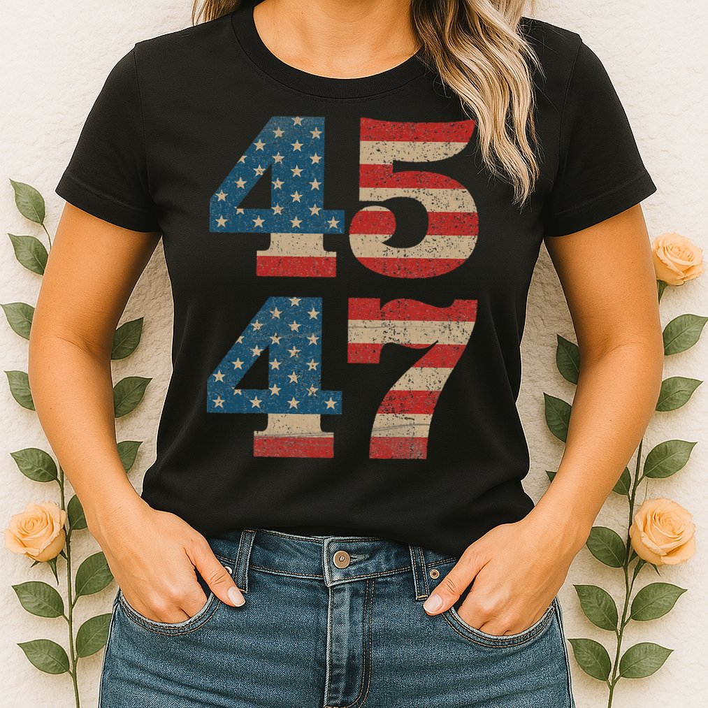 Trump 2024 45 47 Vintage American Flag Retro 4547 Trump 2024 Womens T-Shirt