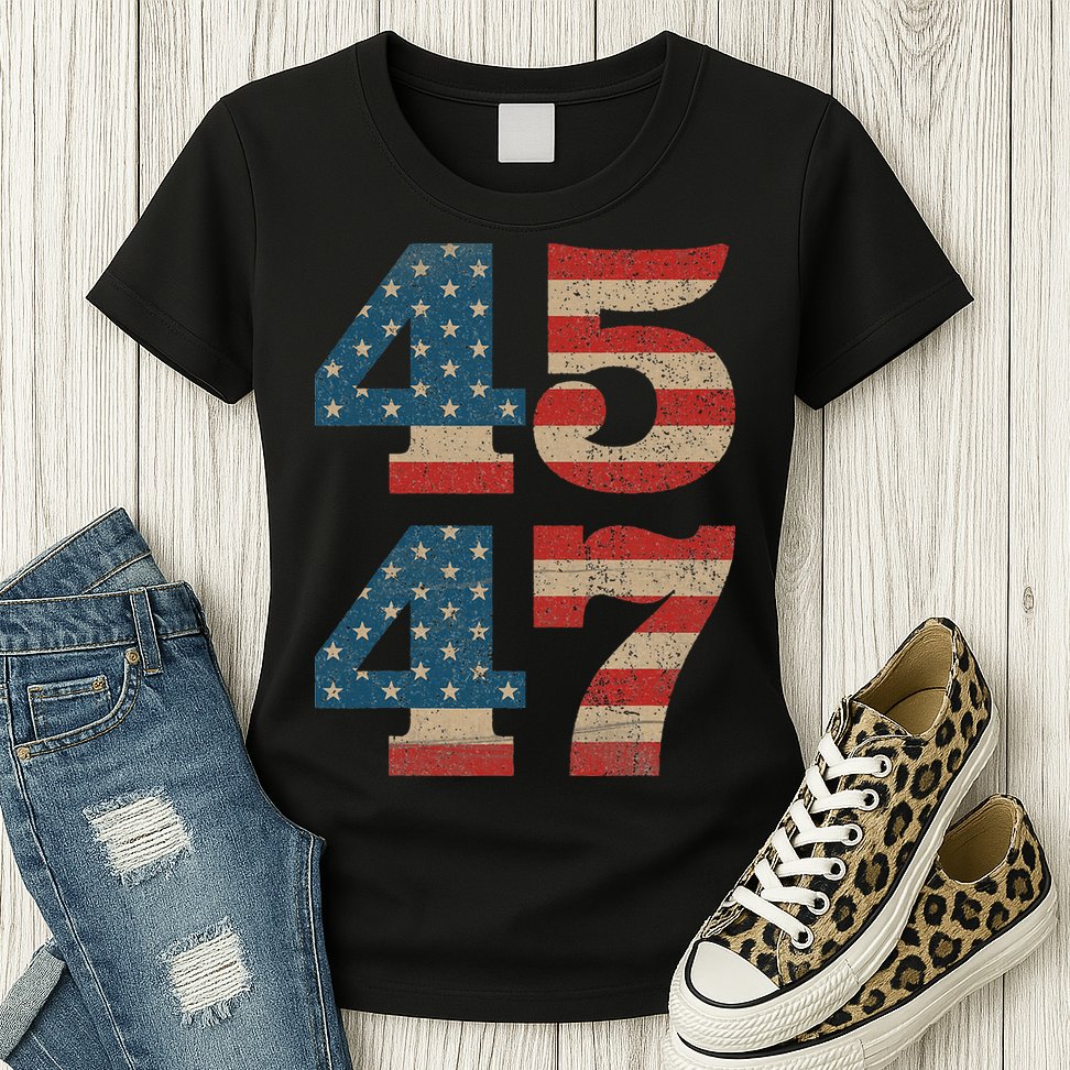 Trump 2024 45 47 Vintage American Flag Retro 4547 Trump 2024 Womens T-Shirt