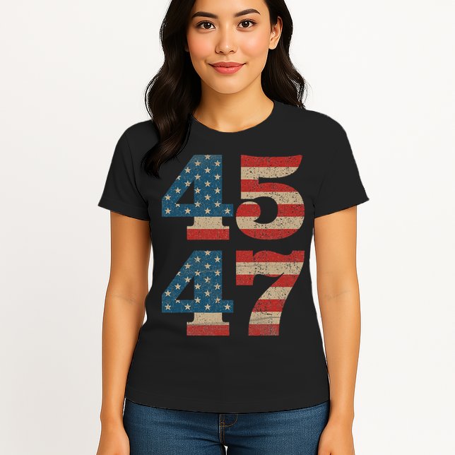 Trump 2024 45 47 Vintage American Flag Retro 4547 Trump 2024 Womens T-Shirt