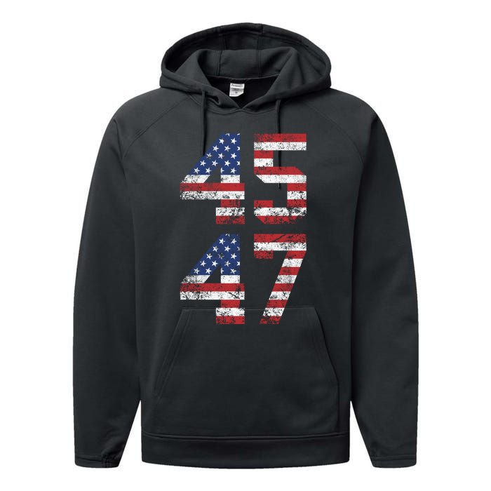 Trump 2024 45 47 Vintage Usa 45 47 Trump 2024 Performance Fleece Hoodie