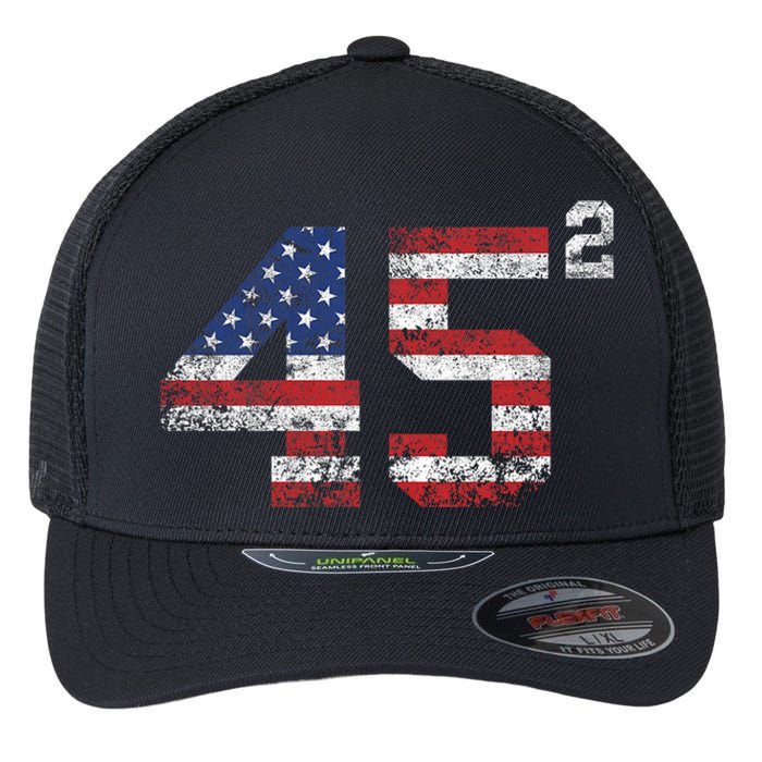 Trump 2024 45 Squared Second Term Usa Vintage Flexfit Unipanel Trucker Cap