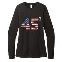 Trump 2024 45 Squared Second Term Usa Vintage Womens CVC Long Sleeve Shirt