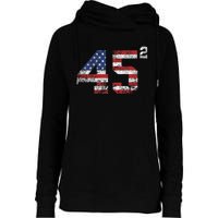 Trump 2024 45 Squared Second Term Usa Vintage Womens Funnel Neck Pullover Hood