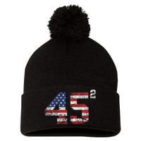 Trump 2024 45 Squared Second Term Usa Vintage Pom Pom 12in Knit Beanie