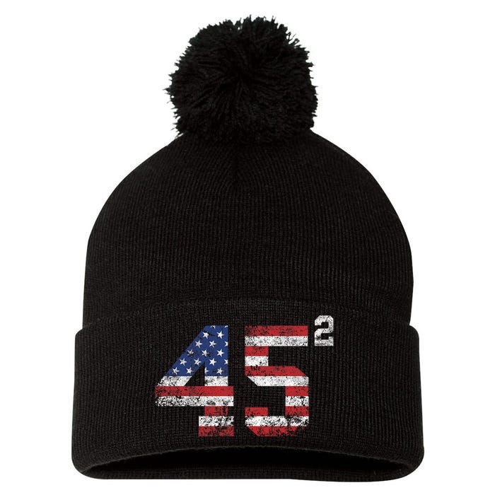 Trump 2024 45 Squared Second Term Usa Vintage Pom Pom 12in Knit Beanie