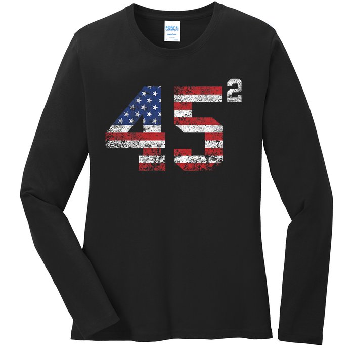 Trump 2024 45 Squared Second Term Usa Vintage Ladies Long Sleeve Shirt