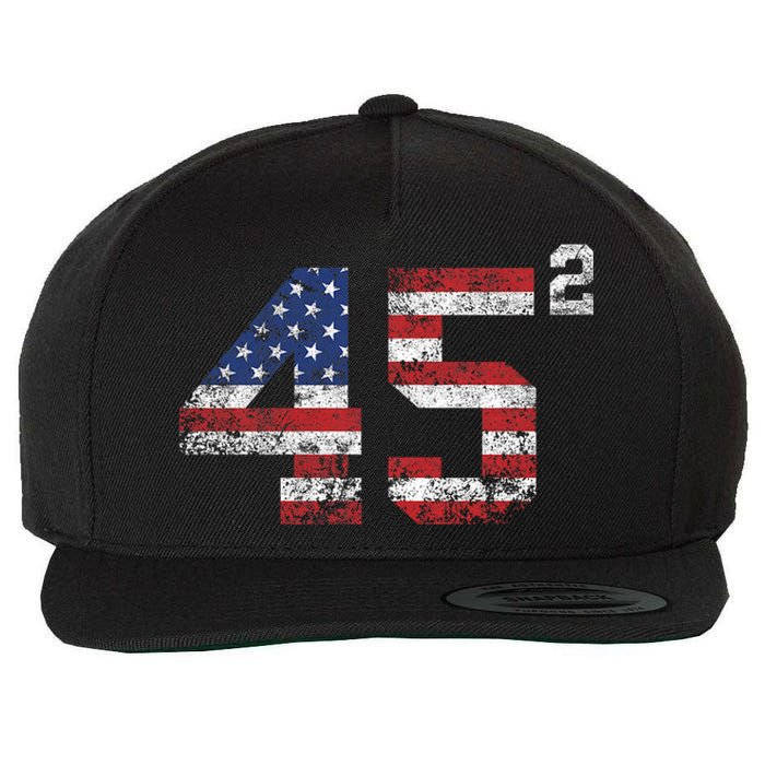 Trump 2024 45 Squared Second Term Usa Vintage Wool Snapback Cap