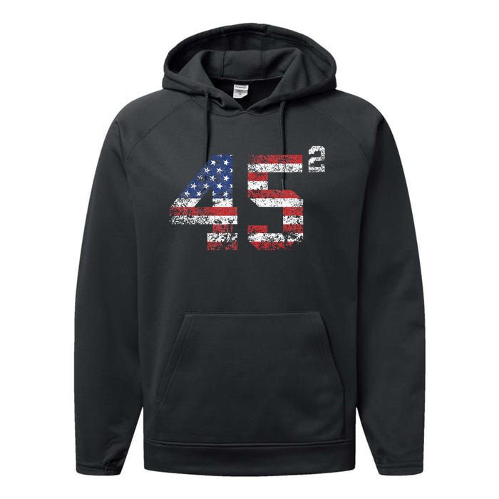 Trump 2024 45 Squared Second Term Usa Vintage Performance Fleece Hoodie