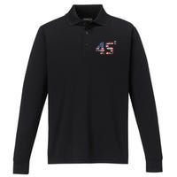 Trump 2024 45 Squared Second Term Usa Vintage Performance Long Sleeve Polo