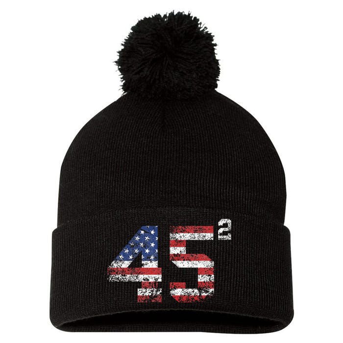 Trump 2024 45 Squared Second Term Usa Vintage Pom Pom 12in Knit Beanie