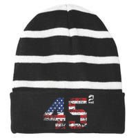 Trump 2024 45 Squared Second Term Usa Vintage Striped Beanie with Solid Band