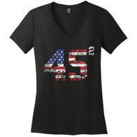 Trump 2024 45 Squared Second Term Usa Vintage Women's V-Neck T-Shirt