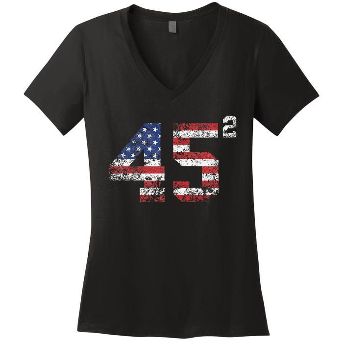 Trump 2024 45 Squared Second Term Usa Vintage Women's V-Neck T-Shirt