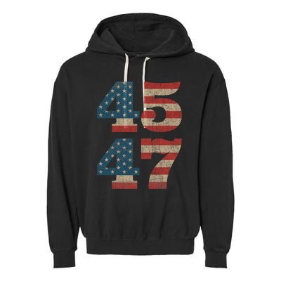 Trump 2024 45 47 Vintage American Flag Retro 4547 Trump 2024 Garment-Dyed Fleece Hoodie