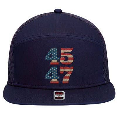 Trump 2024 45 47 Vintage American Flag Retro 4547 Trump 2024 7 Panel Mesh Trucker Snapback Hat