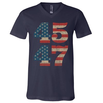 Trump 2024 45 47 Vintage American Flag Retro 4547 Trump 2024 V-Neck T-Shirt