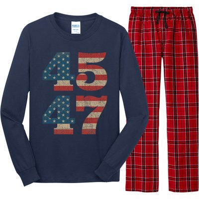 Trump 2024 45 47 Vintage American Flag Retro 4547 Trump 2024 Long Sleeve Pajama Set