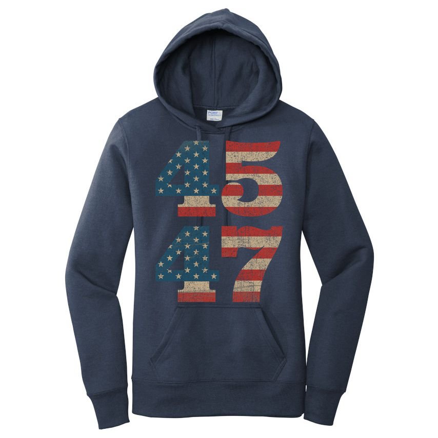 Trump 2024 45 47 Vintage American Flag Retro 4547 Trump 2024 Women's Pullover Hoodie