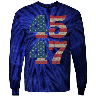 Trump 2024 45 47 Vintage American Flag Retro 4547 Trump 2024 Tie-Dye Long Sleeve Shirt