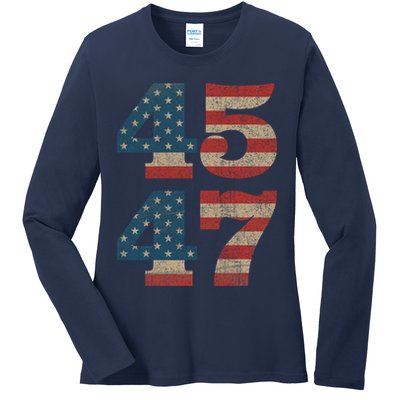 Trump 2024 45 47 Vintage American Flag Retro 4547 Trump 2024 Ladies Long Sleeve Shirt