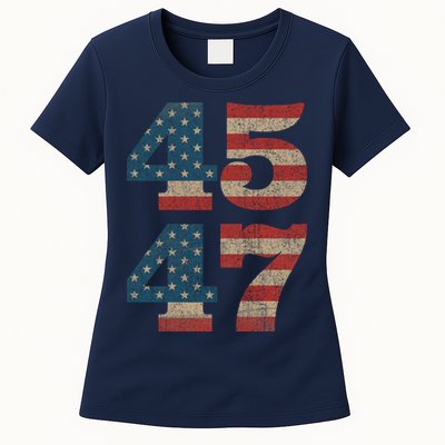 Trump 2024 45 47 Vintage American Flag Retro 4547 Trump 2024 Womens T-Shirt