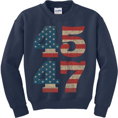 Trump 2024 45 47 Vintage American Flag Retro 4547 Trump 2024 Kids Sweatshirt