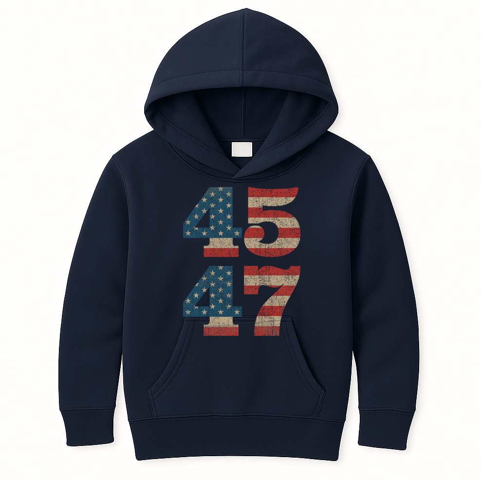 Trump 2024 45 47 Vintage American Flag Retro 4547 Trump 2024 Kids Hoodie