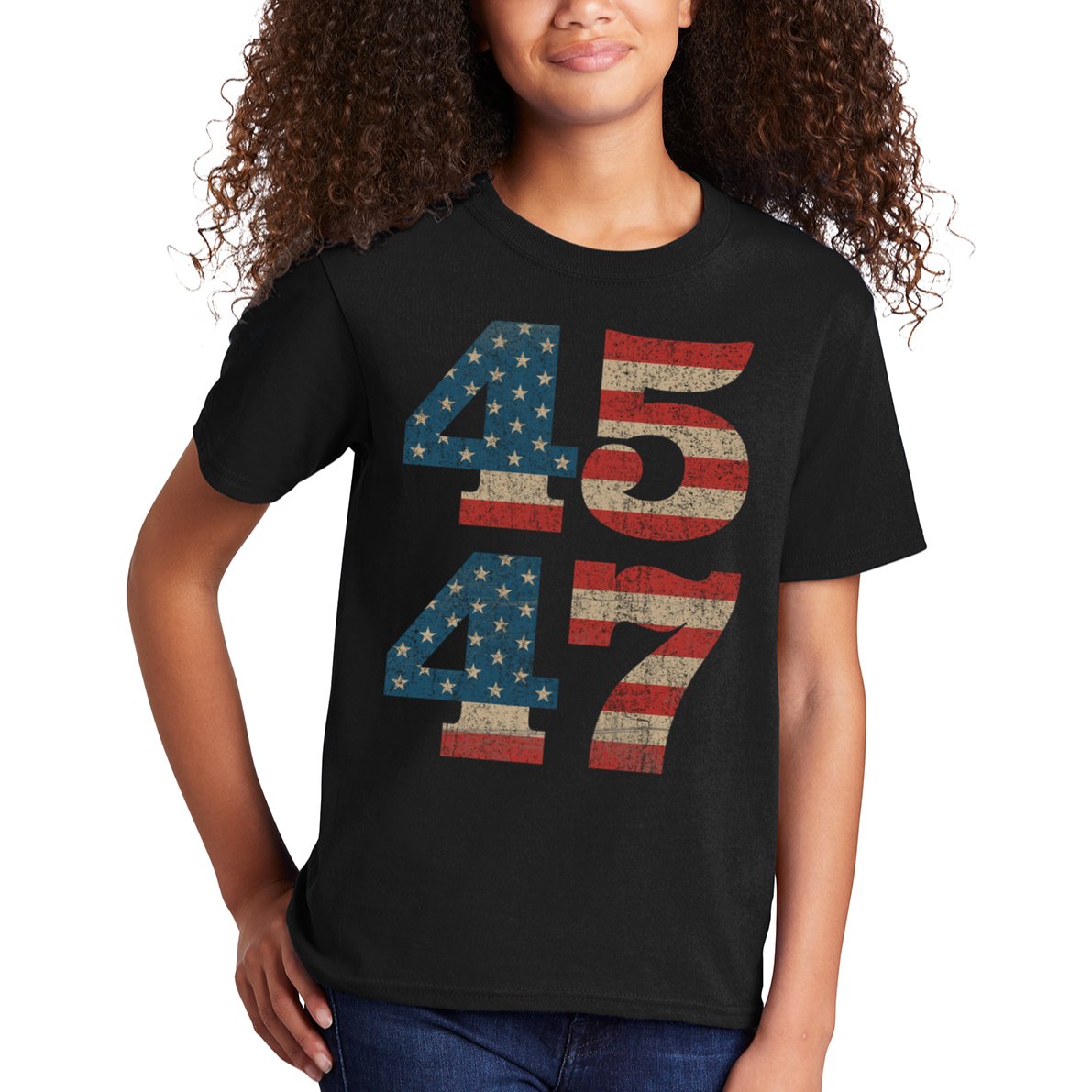 Trump 2024 45 47 Vintage American Flag Retro 4547 Trump 2024 Kids T-Shirt
