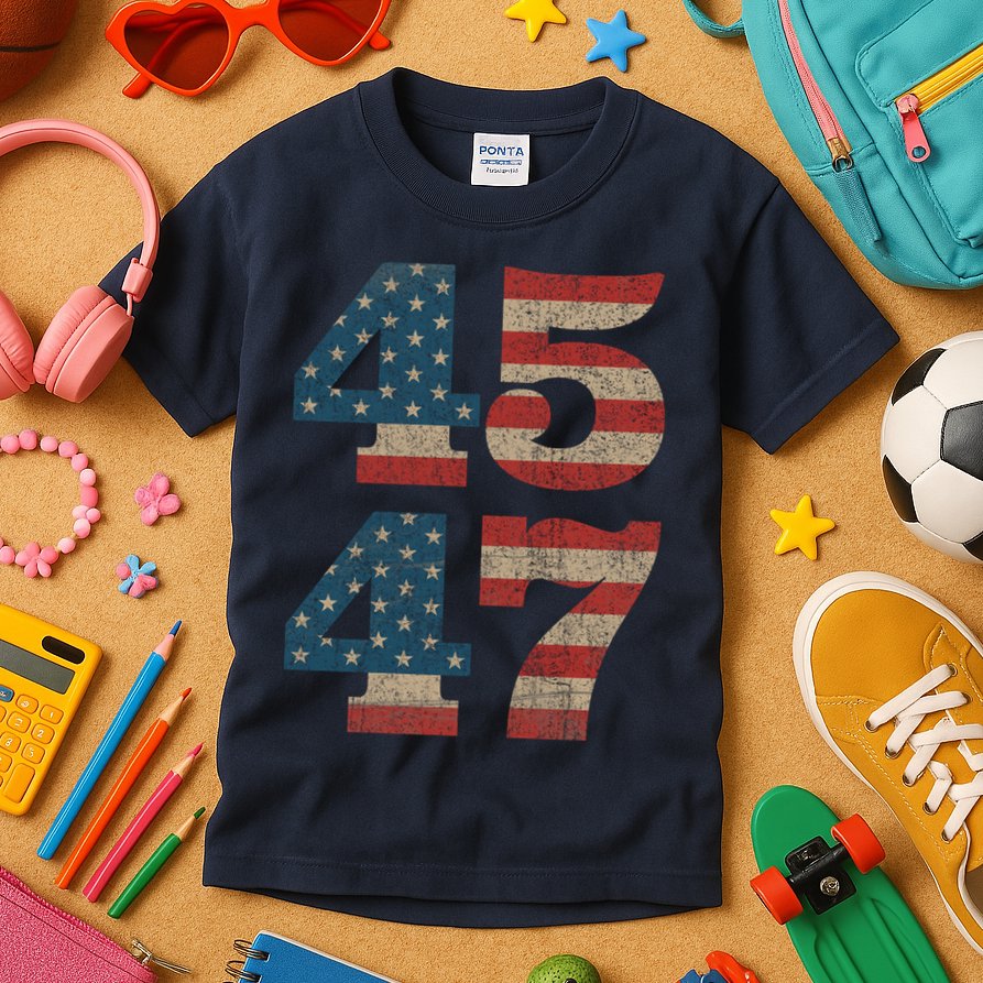 Trump 2024 45 47 Vintage American Flag Retro 4547 Trump 2024 Kids T-Shirt