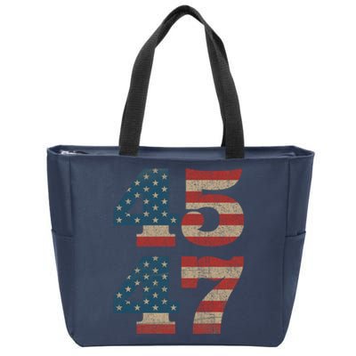 Trump 2024 45 47 Vintage American Flag Retro 4547 Trump 2024 Zip Tote Bag