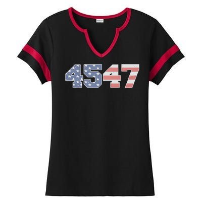 Trump 2024 45 47 American Flag 4547 Trump 2024 Ladies Halftime Notch Neck Tee