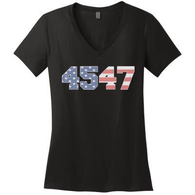 Trump 2024 45 47 American Flag 4547 Trump 2024 Women's V-Neck T-Shirt