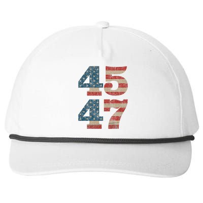 Trump 2024 45 47 Vintage American Flag Retro 45 47 Trump 2024 Snapback Five-Panel Rope Hat