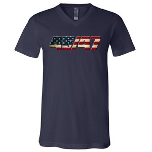 Trump 2024 45 47 American Flag V-Neck T-Shirt