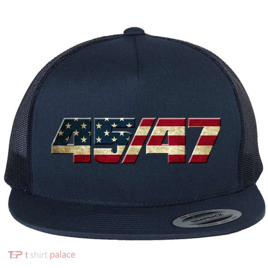 Trump 2024 45 47 American Flag Flatbill Hat
