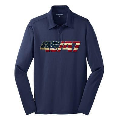 Trump 2024 45 47 American Flag Silk Touch Performance Long Sleeve Polo