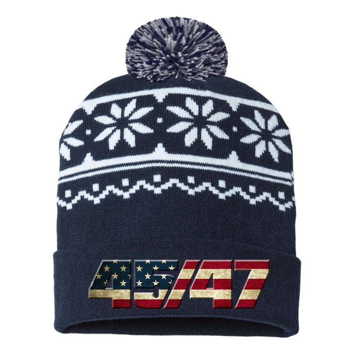 Trump 2024 45 47 American Flag USA-Made Snowflake Beanie