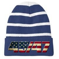 Trump 2024 45 47 American Flag Striped Beanie with Solid Band