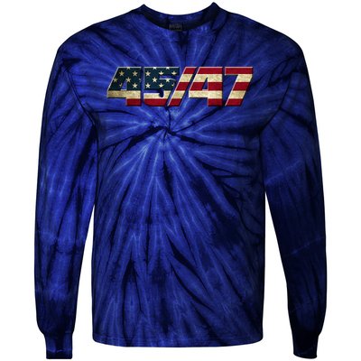 Trump 2024 45 47 American Flag Tie-Dye Long Sleeve Shirt