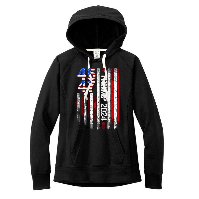 Trump 2024 45 47 Vintage American Flag Retro 4547 Women's Fleece Hoodie