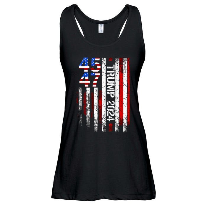 Trump 2024 45 47 Vintage American Flag Retro 4547 Ladies Essential Flowy Tank