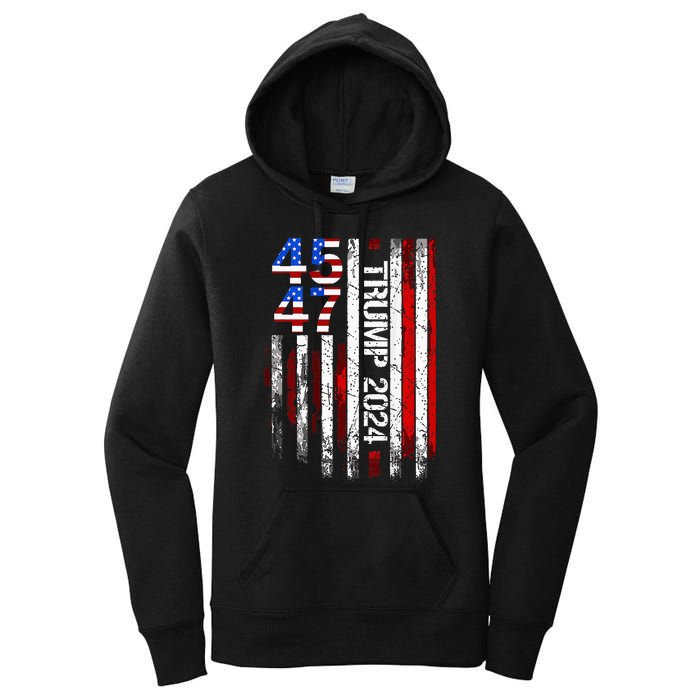 Trump 2024 45 47 Vintage American Flag Retro 4547 Women's Pullover Hoodie