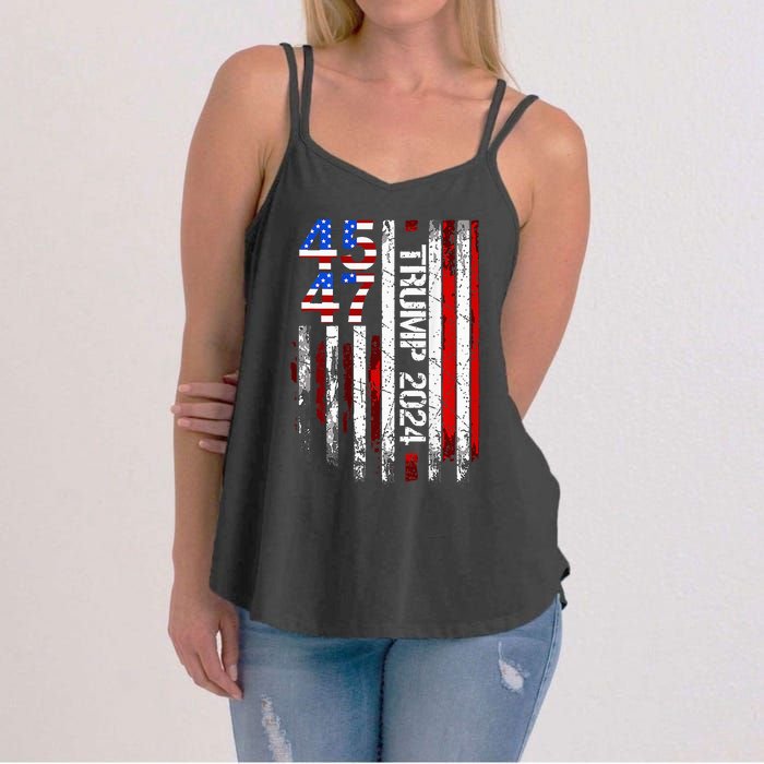 Trump 2024 45 47 Vintage American Flag Retro 4547 Women's Strappy Tank