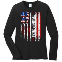 Trump 2024 45 47 Vintage American Flag Retro 4547 Ladies Long Sleeve Shirt