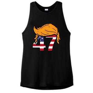 TRUMP 2024 47th President Hair Ladies PosiCharge Tri-Blend Wicking Tank