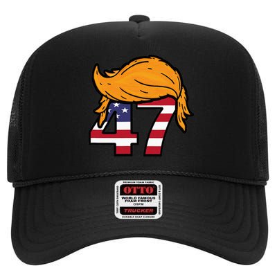 TRUMP 2024 47th President Hair High Crown Mesh Back Trucker Hat