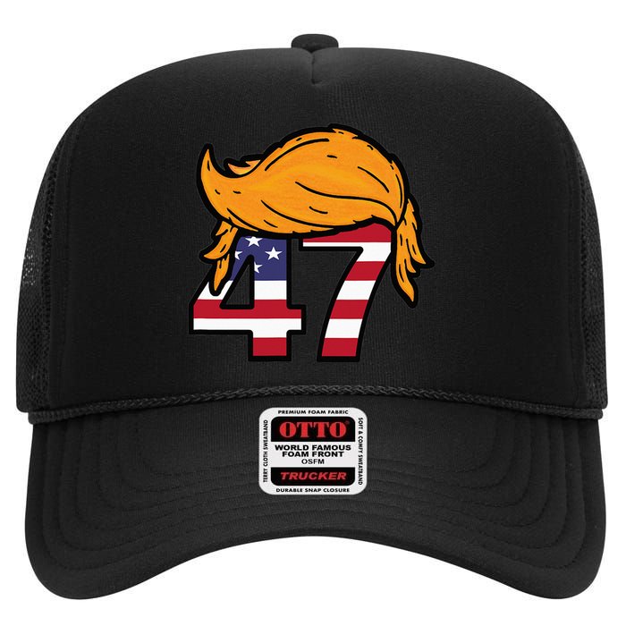 TRUMP 2024 47th President Hair High Crown Mesh Back Trucker Hat