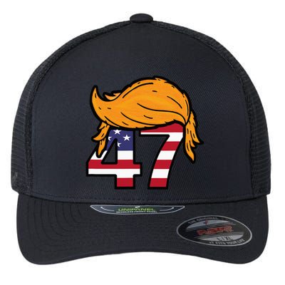 TRUMP 2024 47th President Hair Flexfit Unipanel Trucker Cap