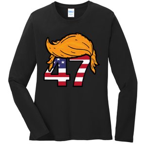 TRUMP 2024 47th President Hair Ladies Long Sleeve Shirt