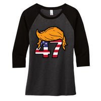 TRUMP 2024 47th President Hair Women's Tri-Blend 3/4-Sleeve Raglan Shirt